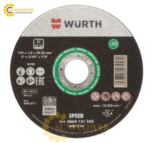 Dia cat dung cho thep khong gi 125mm WURTH