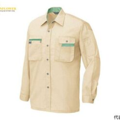Áo sơ mi dài tay (Unisex) (vải mỏng, màu be nhạt x xanh lá cây, 3L, chống tĩnh điện, JIST 8118) AITOZ 5325-002-3L