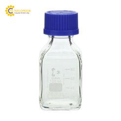 Chai có nắp vặn Hình vuông Màu trắng DURAN, nắp màu xanh lam 100mL SCHOTT DURAN 017230-100 A