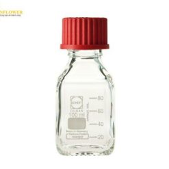 Chai dạng vặn có hình vuông màu trắng DURAN với nắp màu đỏ 100mL SCHOTT DURAN 017230-1001 A