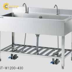Chậu rửa đạp chân (2 vòi, thép không gỉ (SUS430), 1500 x 600 x 900mm) AS ONE 3-5292-02 FST-W1500-430