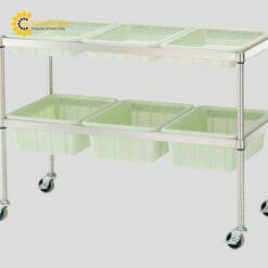 Khung xe hàng di động(dạng giỏ, SUS304, 2 tầng, có bánh xe) AS ONE 3-1524-03 AS002-N03