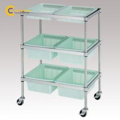 Khung xe hàng di động(dạng giỏ, SUS304, 3 tầng, có bánh xe) AS ONE 3-1524-02 AS002-N02