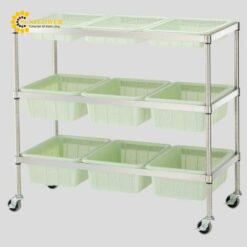 Khung xe hàng di động(dạng giỏ, SUS304, 3 tầng, có bánh xe) AS ONE 3-1524-04 AS002-N04