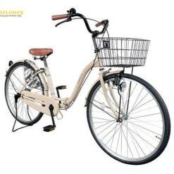 Xe đạp gấp thành phố 26 inch (có đèn, chìa khóa và giỏ, Ống dày màu be) IKESHO M-515-BE