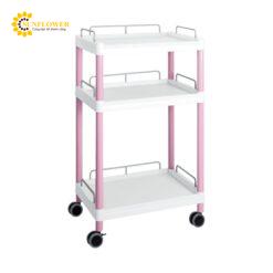 Xe đẩy hàng di động (3 tầng, màu hồng, có khung bảo vệ, nhựa PP (polypropylene), ABS, 651 x 447 x 1100mm) AS ONE 3-6644-07 ME32G