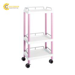 Xe đẩy hàng di động (3 tầng, màu hồng, có khung bảo vệ, nhựa PP (polypropylene), ABS, 540 x 370 x 1122mm) AS ONE 3-6642-08 ME31H
