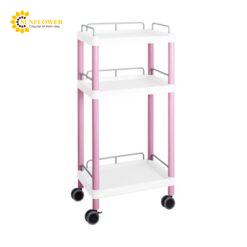 Xe đẩy hàng di động (3 tầng, màu hồng, có khung bảo vệ, nhựa PP (polypropylene), ABS, 540 x 370 x 1122mm) AS ONE 3-6642-07 ME31G