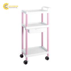 Xe đẩy hàng di động (3 tầng, màu hồng, có ngăn kéo, nhựa PP (polypropylene), ABS, 598 x 368 x 1142mm) AS ONE 3-6642-02 ME31B