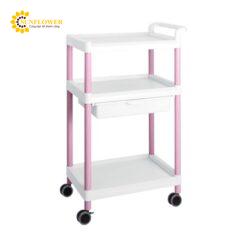 Xe đẩy hàng di động (3 tầng, màu hồng, có ngăn kéo, nhựa PP (polypropylene), ABS, 705 x 447 x 1117mm) AS ONE 3-6644-02 ME32B