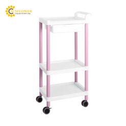 Xe đẩy hàng di động (3 tầng, màu hồng, có ngăn kéo, nhựa PP (polypropylene), ABS, 598 x 368 x 1142mm) AS ONE 3-6642-04 ME31D