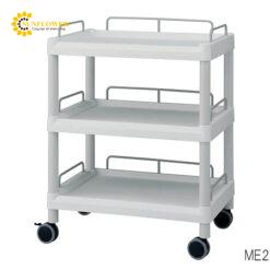 Xe đẩy hàng di động (3 tầng, màu xám, có khung bảo vệ, nhựa PP (polypropylene), ABS, 532 x 368 x 855mm) AS ONE 3-6639-03 ME11F