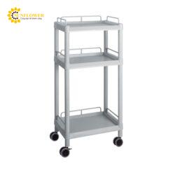 Xe đẩy hàng di động (3 tầng, màu xám, có khung bảo vệ, nhựa PP (polypropylene), ABS, 540 x 370 x 1122mm) AS ONE 3-6641-07 ME31G