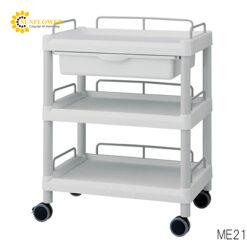 Xe đẩy hàng di động (3 tầng, màu xám, có khung bảo vệ, ngăn kéo, nhựa PP (polypropylene), ABS, 651 x 447 x 830mm) AS ONE 3-6640-04 ME21FH
