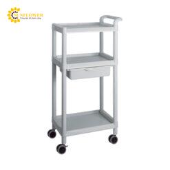 Xe đẩy hàng di động (3 tầng, màu xám, có ngăn kéo, nhựa PP (polypropylene), ABS, 598 x 368 x 1142mm) AS ONE 3-6641-02 ME31B