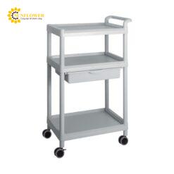 Xe đẩy hàng di động (3 tầng, màu xám, có ngăn kéo, nhựa PP (polypropylene), ABS, 705 x 447 x 1117mm) AS ONE 3-6643-02 ME32B