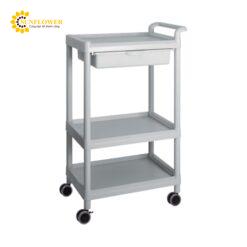 Xe đẩy hàng di động (3 tầng, màu xám, có ngăn kéo, nhựa PP (polypropylene), ABS, 705 x 447 x 1117mm) AS ONE 3-6643-04 ME32D