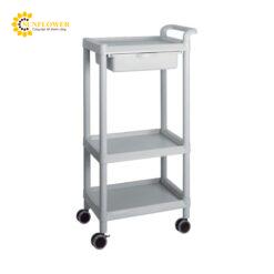 Xe đẩy hàng di động (3 tầng, màu xám, có ngăn kéo, nhựa PP (polypropylene), ABS, 598 x 368 x 1142mm) AS ONE 3-6641-04 ME31D