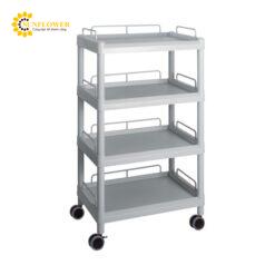 Xe đẩy hàng di động (4 tầng, màu xám, có khung bảo vệ, nhựa PP (polypropylene), ABS, 651 x 447 x 1135mm) AS ONE 3-6643-09 ME32J