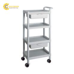 Xe đẩy hàng di động (4 tầng, màu xám, có ngăn kéo, nhựa PP (polypropylene), ABS, 598 x 368 x 1180mm) AS ONE 3-6641-06 ME31F