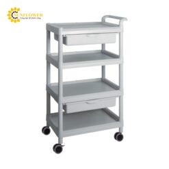 Xe đẩy hàng di động (4 tầng, màu xám, có ngăn kéo, nhựa PP (polypropylene), ABS, 705 x 447 x 1155mm) AS ONE 3-6643-06 ME32F