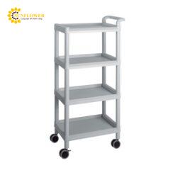 Xe đẩy hàng di động (4 tầng, màu xám, nhựa PP (polypropylene), ABS, 598 x 368 x 1180mm) AS ONE 3-6641-05 ME31E